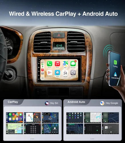 Vista 3 de Estéreo de coche de doble DIN de 7" Android 13.0 CarPlay y Android Auto Salidas de 240 W, 4.1 canales / actualización de pantalla QLED / AM & FM