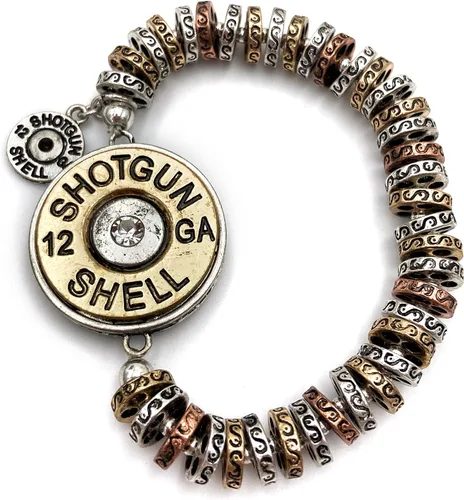 Vista 4 de Western Vintage - Pulsera elástica con cuentas de bala de escopeta de calibre 12 Cuentas de ojo de gato