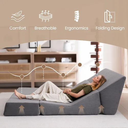 Vista 7 de Sofá cama plegable, silla convertible con almohadas, espuma viscoelástica de alto soporte y tela de pana suave, cómodo sofá cama de dos plazas