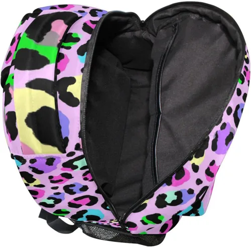 Vista 5 de Kcldeci Mochila escolar para niños pequeños, diseño de leopardo, leopardo, arcoíris, para niños, niñas, mochila escolar para libros de primaria A01