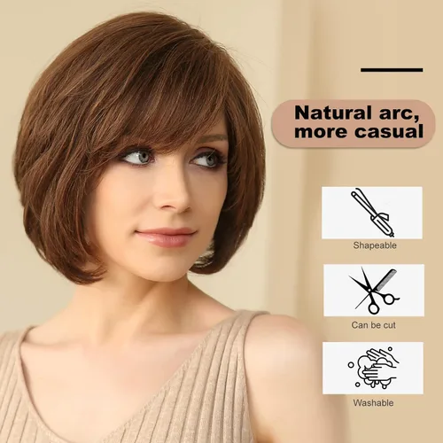 Vista 6 de EMMOR Peluca de encaje frontal atada a mano, pelucas de cabello 100% humano para mujer, peluca natural en capas, estilo ondulado diferente