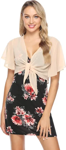 Vista 2 de iClosam Cárdigan de manga corta de gasa con lazo frontal para mujer, bolero transparente