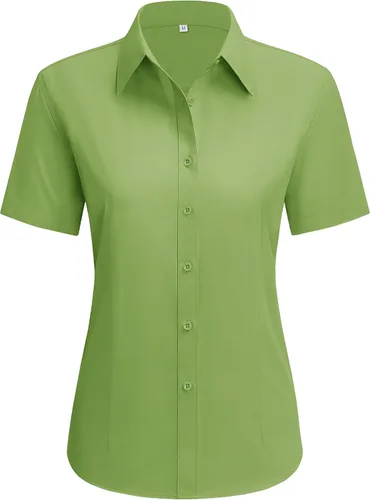 Vista 18 de siliteelon Camisas de vestir para mujer, de manga corta, de algodón, camisa con botones abajo, camisa básica con botones arriba, camisas con cuello