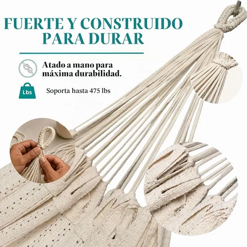 Vista 3 de Hamaca para 1-2 personas, capacidad de 475 libras, hamaca mexicana tejida a mano, 100% algodón suave, hamaca maya de 9.8 pies para patio, patio