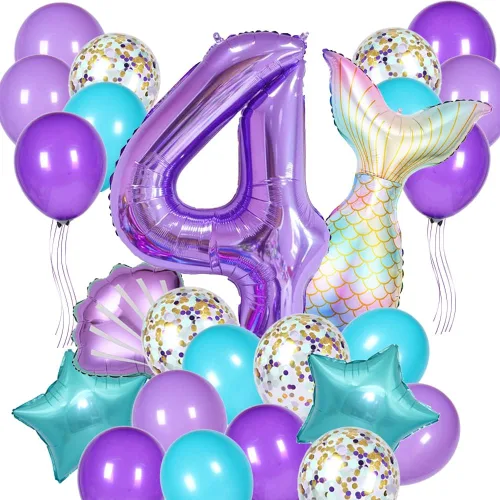 Vista 7 de Decoraciones de cumpleaños de sirena, kit de globos de cola de sirena, decoración de fiesta para niñas de 1 año (Número 1)