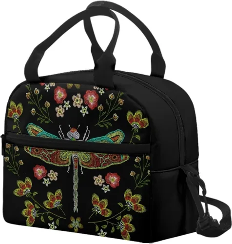Vista 12 de doginthehole Bolsa de almuerzo de noche estrellada para mujeres y niñas, bolsa de almuerzo con correa ajustable para el hombro con estampado