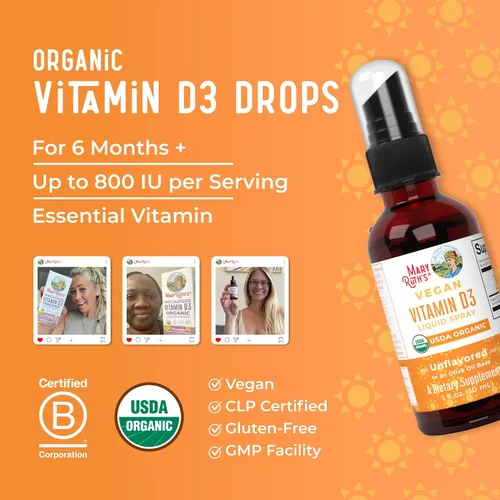 Vista 8 de MaryRuth Organics Vitamina D USDA Orgánica VIT D3 Líquido Sin Azúcar Spray Líquido de VIT D de Apoyo Inmunológico para Adultos y Niños Salud