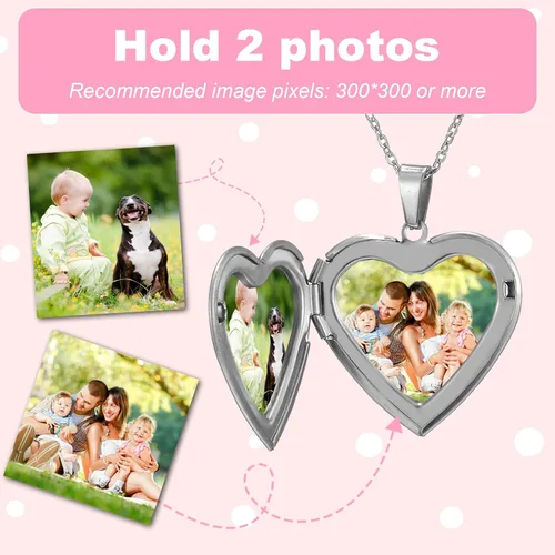 Vista 3 de Aobiono Collar con medallón de corazón personalizado que sostiene fotos en el interior del colgante, regalo personalizado para ella, él, novia