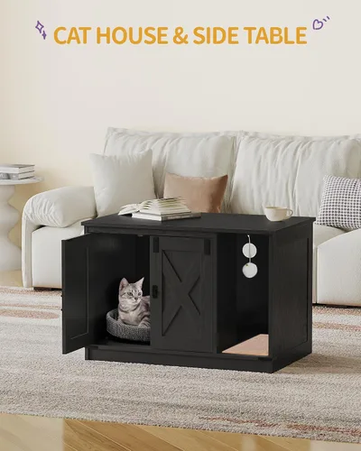 Vista 2 de Hzuaneri Caja de Arena para Gatos con Cerramiento, Mueble de Armario Oculto para Caja de Arena con Campana, Casa Interior para Gatos, Estilo Granja