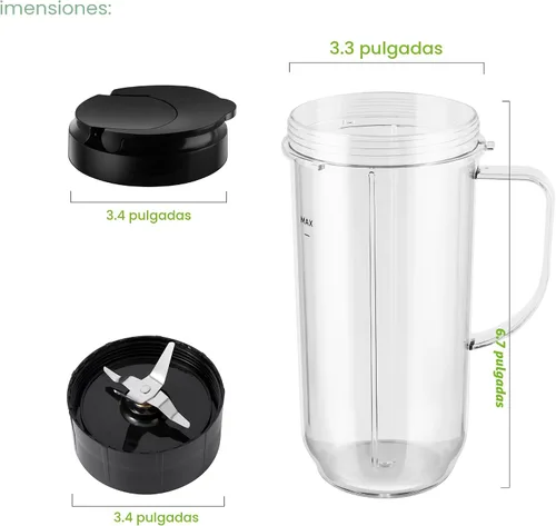 Vista 3 de 5 tazas de licuadora Magic Bull, taza alta de 22 onzas con tapa abatible para llevar, hoja cruzada, piezas de repuesto de licuadora, taza con mango