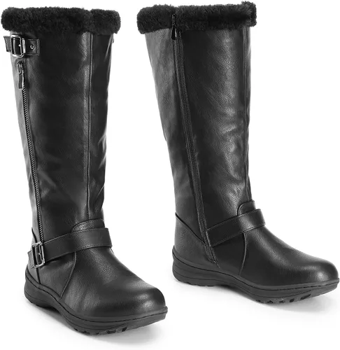 Vista 8 de DREAM PAIRS Botas altas hasta la rodilla con forro de piel para mujer, con cierre de cremallera