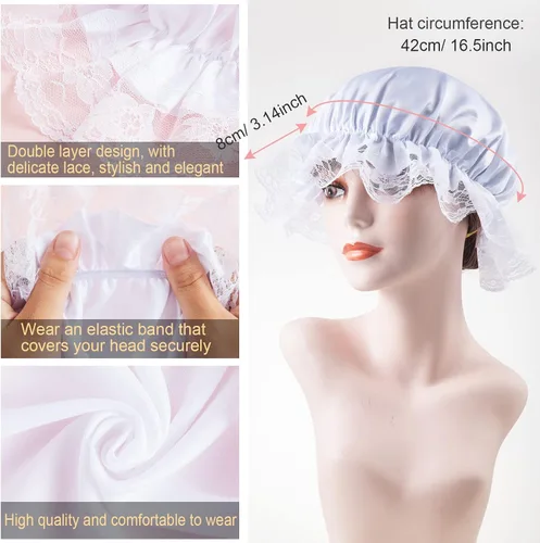 Vista 5 de Gorra blanca de la mafia para disfraz de pionero, gorro colonial para mujer, accesorio para sombrero de noche con volantes