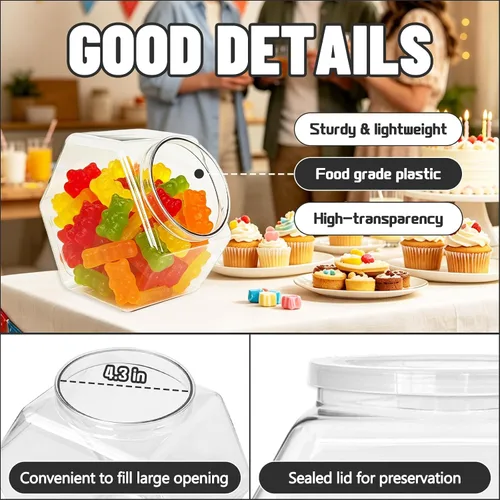 Vista 3 de Woozettn 2 Pack Plastic Cookie Jars,1 Gallon Hexagon Candy Jars with Lid,Clear Hexagon Containers for Kitchen,Office,Dry Food,Snacks,Craft,Laundry