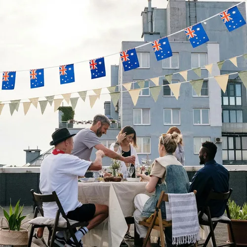 Vista 7 de Bandera de Australia, pequeña cadena de banderas australianas, mini banderas australianas, utilizada para fiestas, escuela, eventos deportivos