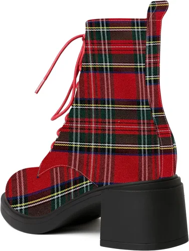 Vista 104 de ROSERWISH Botas altas de tacón bajo y grueso para mujer, con cordones, cómodas, modernas, con puntera redonda, de 2.5 pulgadas