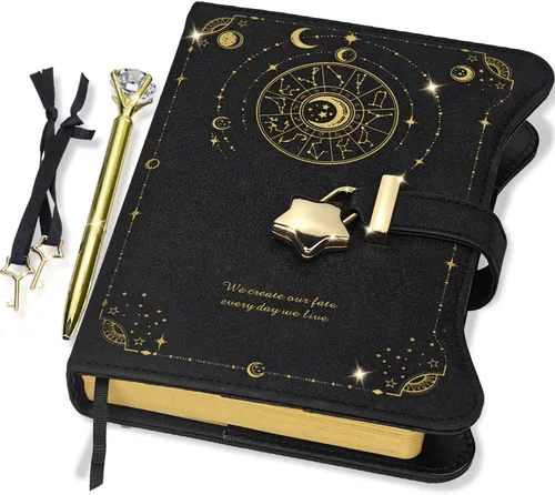 Vista 14 de Hoci Poci Agenda con candado y llaves para niñas, ideas de regalo para niñas, diario de 360 páginas con bordes dorados para mujeres, cuaderno