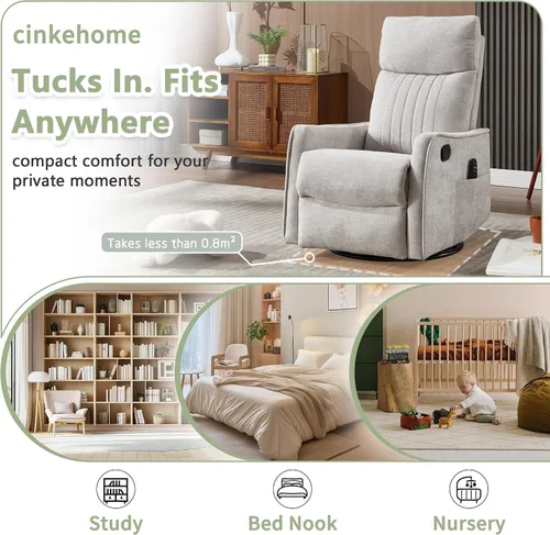 Vista 8 de cinkehome Silla mecedora reclinable giratoria pequeña para cuarto de bebé