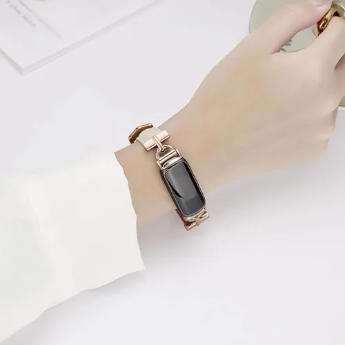 Vista 2 de Bandas de cuero compatibles con Fitbit Inspire 3, beige/oro rosa