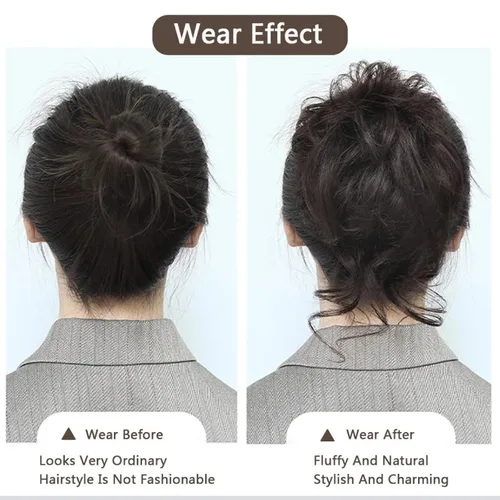 Vista 5 de Tousled Updo - Coleta de cola de caballo con banda elástica para el cabello, extensiones de cabello sintético corto ondulado rizado para mujeres