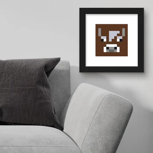 Vista 4 de Trends International Gallery Pops Minecraft: Pixeles icónicos - Mobs - Arte de pared de vaca, versión enmarcada en negro, 12 x 12 pulgadas
