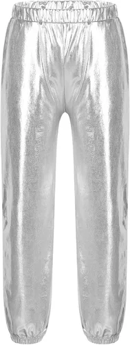 Vista 3 de Manyakai Pantalones de baile metálicos brillantes para niños y niñas, leggings atléticos, hip hop, ropa de baile callejero