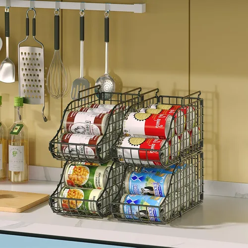 Vista 4 de Sonyabecca Paquete de 4 Organizadores Apilables para Alimentos Enlatados con Asas para Cocina, Organizador de Latas de Soda para Estantes