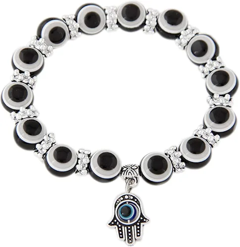 Vista 3 de Juego de pulseras elásticas de cuentas de cristal turco contra el mal de ojo, amuleto de protección de hebras de cristal, amuleto de Fátima Hamsa