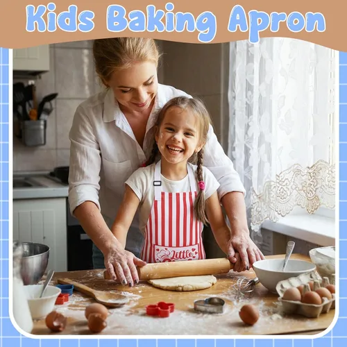 Vista 6 de Paquete de 3 delantales para niños para cocinar, ajustables, delantales divertidos con bolsillos para niños y niñas, pintura, hornear Kitchen