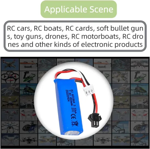 Vista 4 de Paquete de 2 baterías de iones de litio de 7.4 V 450 mAh 20C RC para WLtoys K969 K979 K989 K999 P929 P939 RC Car RC Boat con junta SM-2P y cable