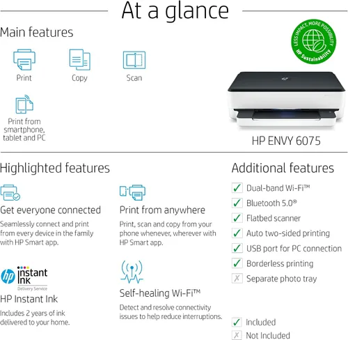 Vista 6 de HP ENVY 6075 Impresora inalámbrica todo en uno, incluye 2 años de tinta entregada, impresión móvil, escaneo y copia (8QQ97A)