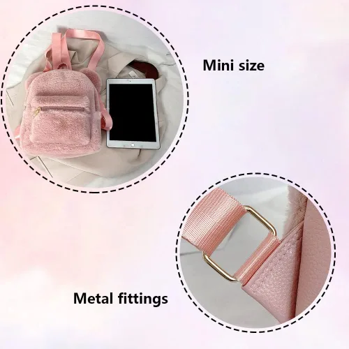 Vista 5 de Mochila mullida de oso lindo para niñas, kawaii suave, peluda, casual, mini mochila de felpa para la vuelta a la escuela, regalos para niñas, gris