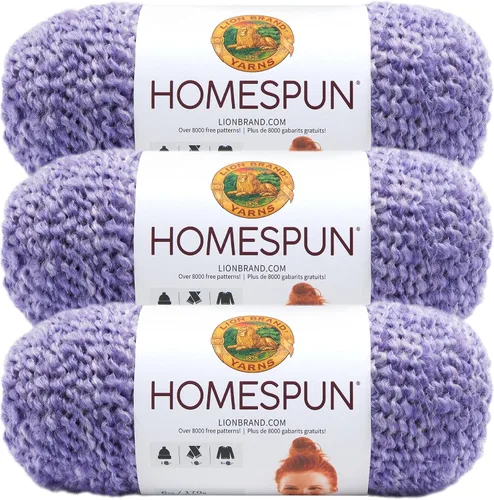 Vista 40 de Lion Brand Yarn Hilo Homespun, Hilo Suave y Voluminoso para Tejer, Ganchillo y Manualidades, 1 paquete, Beachside Stripes