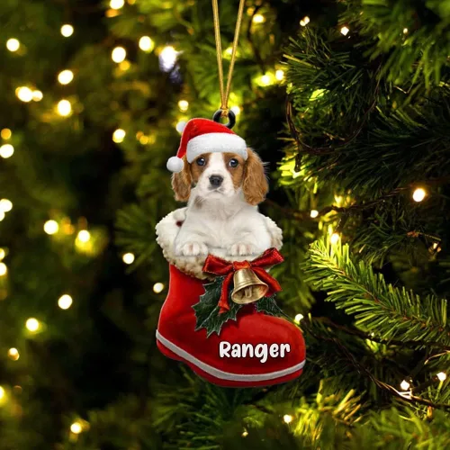Vista 83 de Amantes de los perros de Navidad – Akita Inu Dog in Santa Boot Adorno de Navidad, adorno personalizado en forma 2D, adorno de Navidad, personaliza