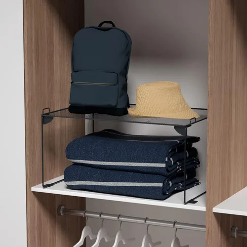 Vista 8 de Neudeco - Organizador de estantes, gris, paquete de 2 Apilable, Para Cocina, Para Armario, Para Baño, Estantes Del Gabinete
