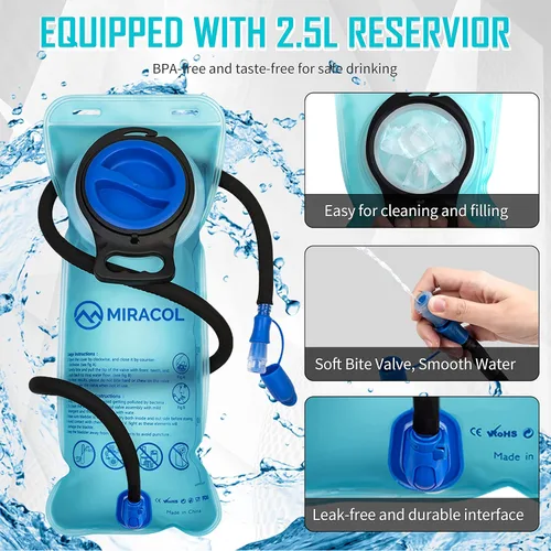 Vista 6 de MIRACOL Mochila de hidratación para senderismo con bolsa de agua a prueba de fugas de 2 litros, bolsa de agua ligera aislada para hombres y mujeres