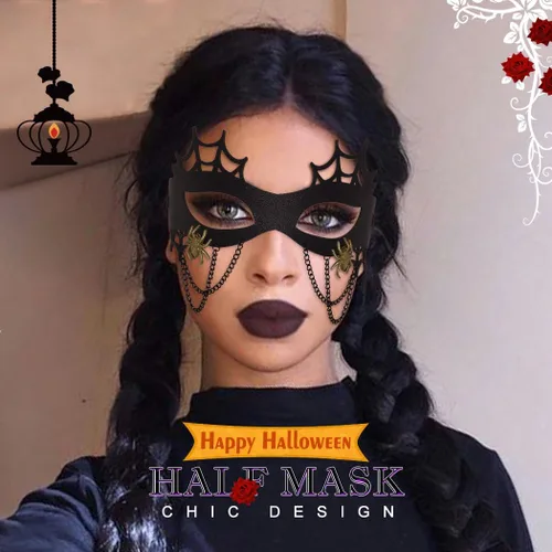 Vista 5 de Nicute Máscara de cuero negro para mujer, máscara de calavera para mascarada, máscaras faciales de flores, máscara de Halloween, fiesta de cosplay