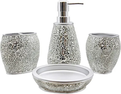 Vista 24 de Marina Decoration Juego de accesorios de baño de 4 piezas de decoración moderna de lujo, incluye dispensador de loción de jabón líquido para baño