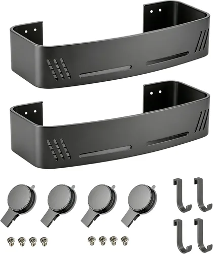 Vista 16 de Black Adhesive Corner Shower Caddy 2-Pack, Triangular Shelves No-drill black triangular shelves for smooth tile, glass and stainless steel shower