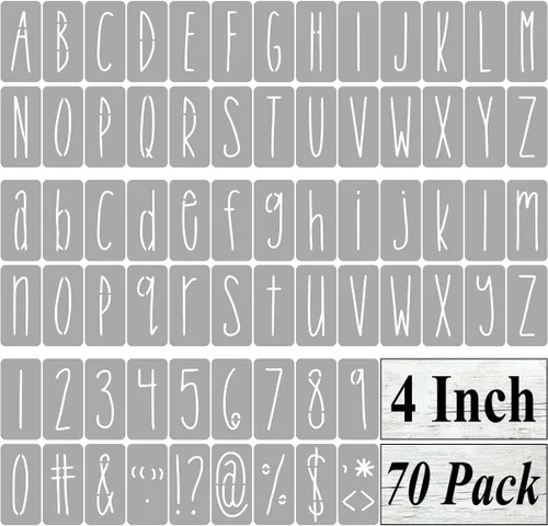 Vista 11 de Plantillas de letras del alfabeto de 1 pulgada para pintar, paquete de 70 plantillas de letras y números con letreros para pintar sobre madera