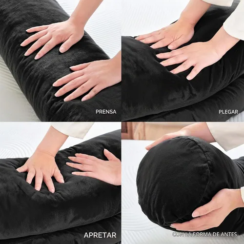 Vista 7 de SyMax Almohada corporal de 7.8 x 47 pulgadas para adultos, almohada corporal larga y redonda para adultos, almohada con funda de poliéster Negro