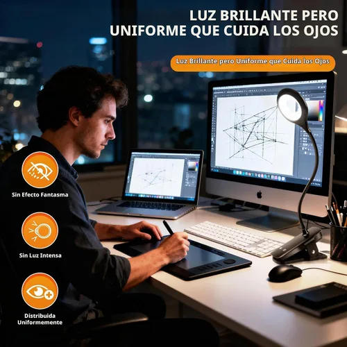 Vista 5 de Akynite Clip en la lámpara de escritorio LED 5 brillo+5 colores lámpara