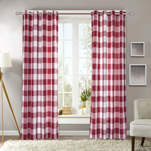 Vista 3 de Decotex 2 paneles de cortina de ventana con ojales a cuadros de patio (2 paneles de 53 x 63 pulgadas, negro/beige)
