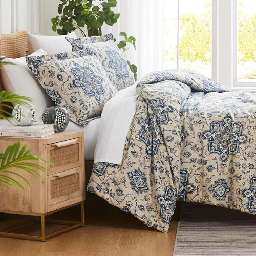 Vista 15 de Southshore Fine Linens - Juego de fundas para edredón de gran tamaño, 3 piezas 22 - Boho Paisley Azul Ceniza