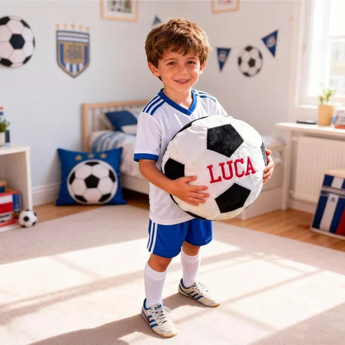 Vista 6 de Almohada de pelota de fútbol personalizada con nombre personalizado, almohada redonda de fútbol de felpa para niños y adultos, regalo de fútbol