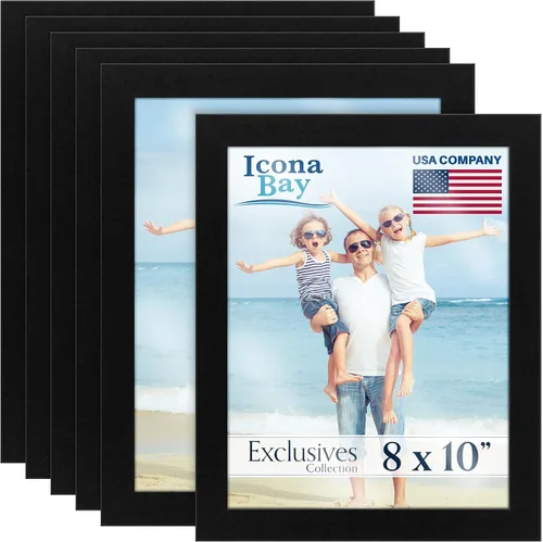 Vista 8 de Icona Bay Marcos de fotos 4" x 6" (negro, 6 unidades), marcos de fotos de madera compuesta resistente 4 x 6, diseño elegante, para mesa o montaje