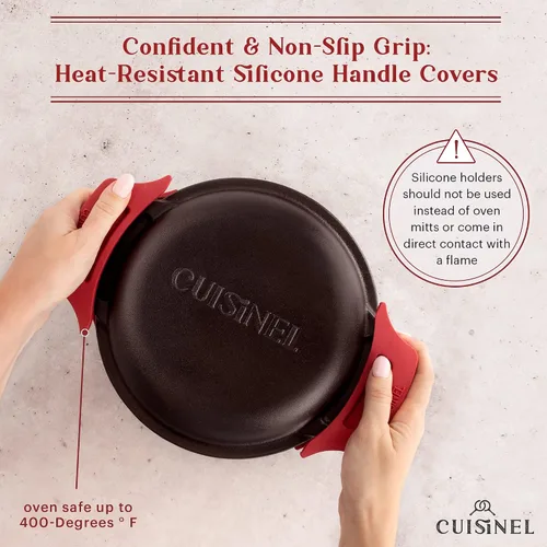 Vista 6 de Cuisinel Horno Holandés de Hierro Fundido - Olla Profunda de 3 Cuartos - Multicocina 2 en 1 Presazonada - Tapa Combinada que Funciona como Sartén