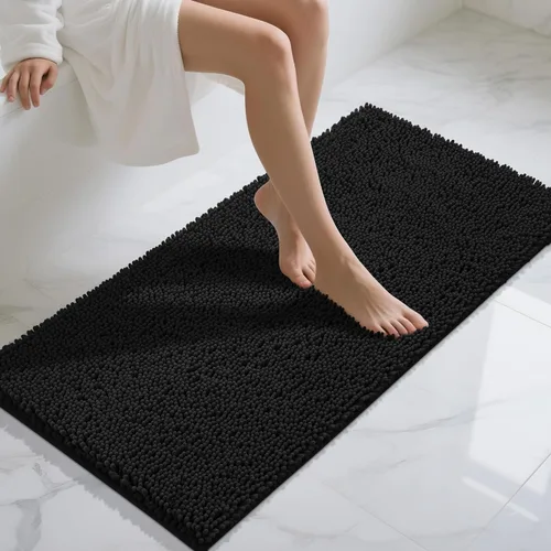 Vista 24 de Yimobra Tapetes de baño lavables, de chenilla súper suave y absorbente, para suelo y alfombra, de secado rápido, antideslizante, para bañera y Beige