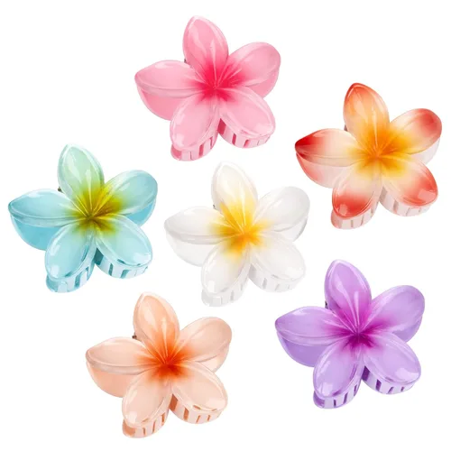 Vista 9 de Paquete de 6 pinzas para el pelo de flores para mujeres, pinzas de hibisco hawaiano, bonitos accesorios para el cabello, regalos para mujeres y niñas