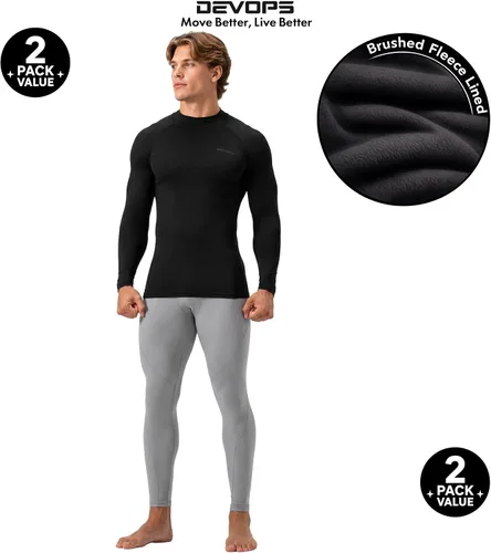 Vista 7 de DEVOPS Paquete de 2 camisetas térmicas de compresión de manga larga con cuello alto para hombre negro (Black / Wine)