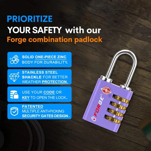 Vista 6 de Forge Doble apertura cerradura de acceso con llave o combinación, cerraduras aprobadas por la TSA para equipaje, maletín Pelícano, viajes, gimnasio